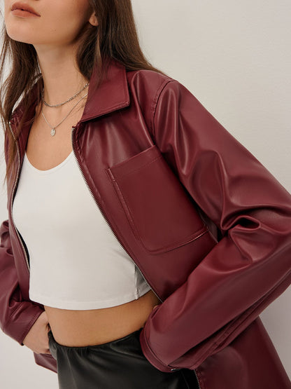 Damen Kunstlederjacke Bordeauxrot
