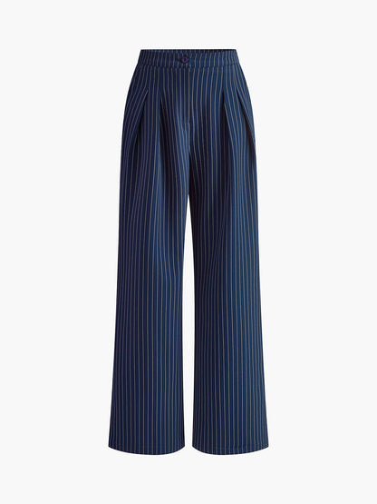 Norvielle Damen Nadelstreifenhose Weites Bein Faltenhose