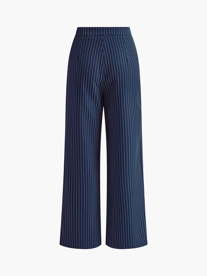 Norvielle Damen Nadelstreifenhose Weites Bein Faltenhose