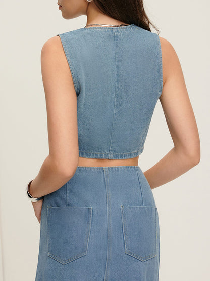 Damen Denim-Zweiteiler Lässig Elegant