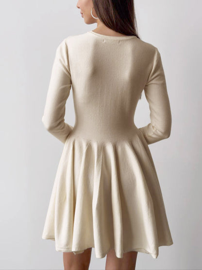 Damen Skaterkleid Langarm Crème