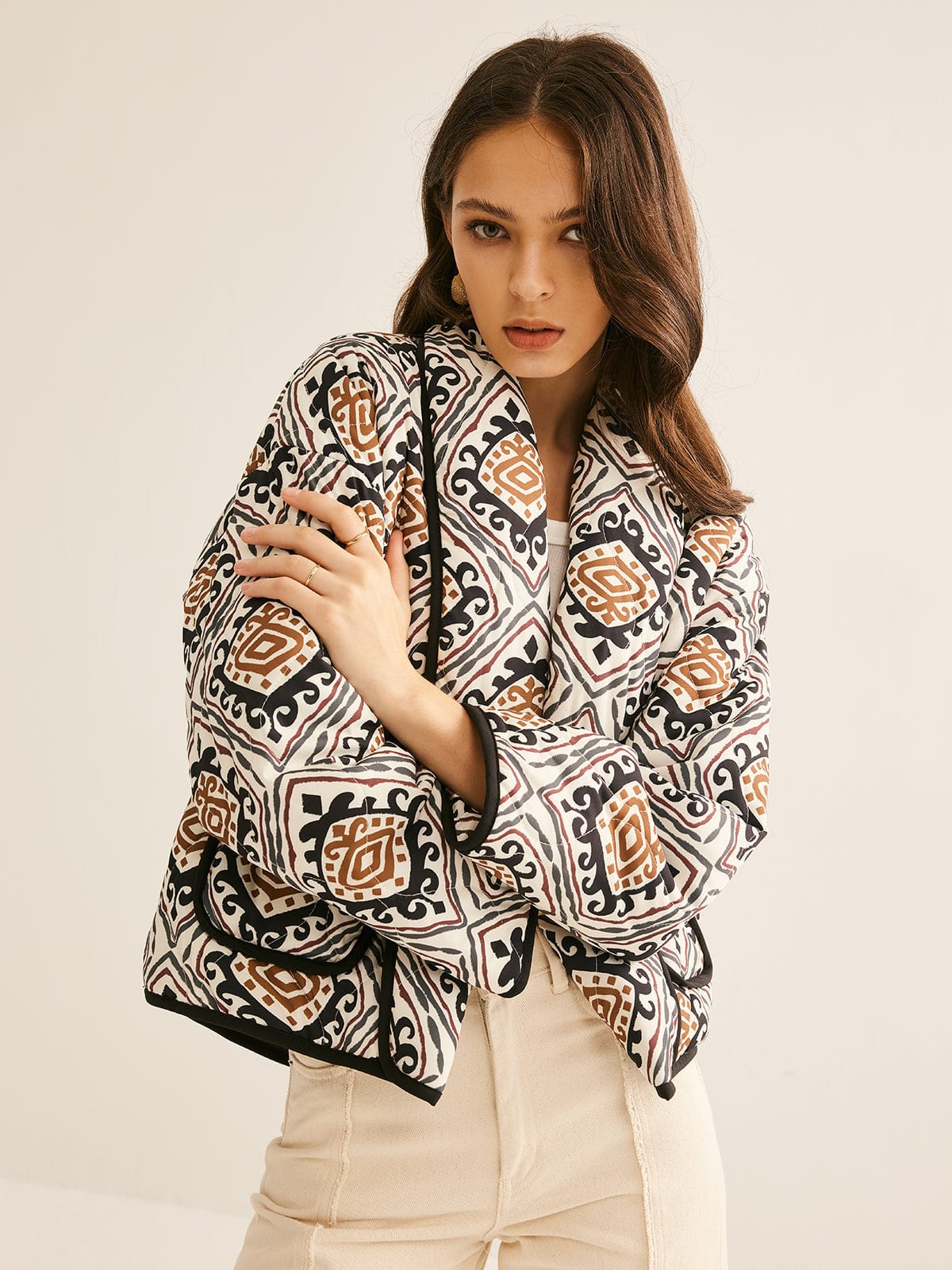 Damen Steppjacke Ethno-Muster Oversized