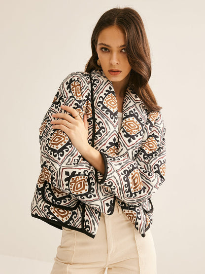 Damen Steppjacke Ethno-Muster Oversized