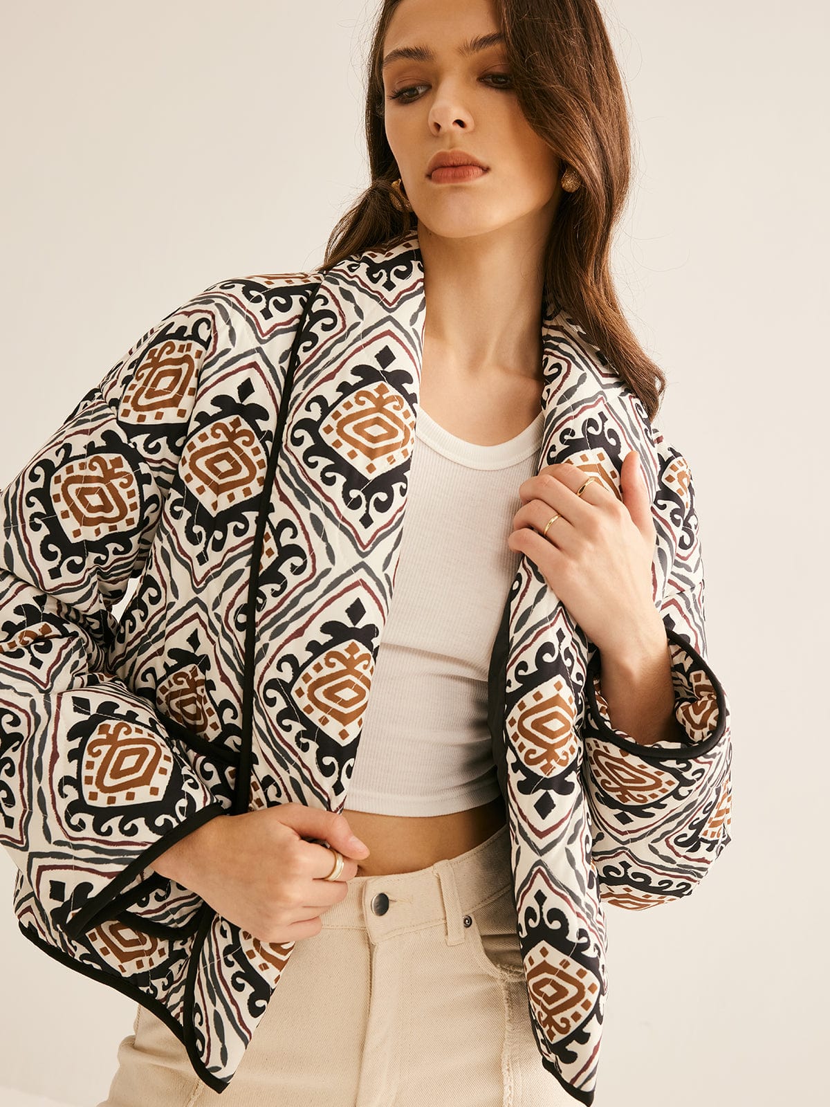 Damen Steppjacke Ethno-Muster Oversized - Norvielle