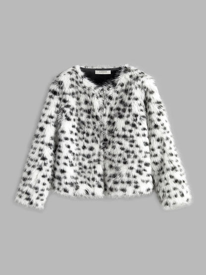 Kunstfelljacke Leopardenmuster Damen Schwarz - Norvielle