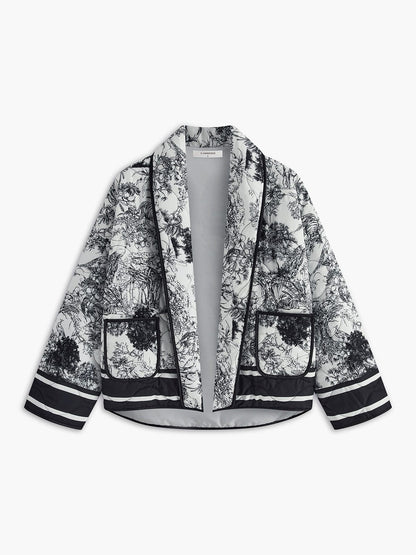 Sommerjacke Damen Leichter Stoff Kunstprint Elegante Optik Beige - Norvielle