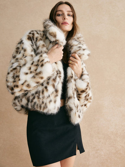 Kunstfelljacke Damen Leopardenmuster Schwarz - Norvielle