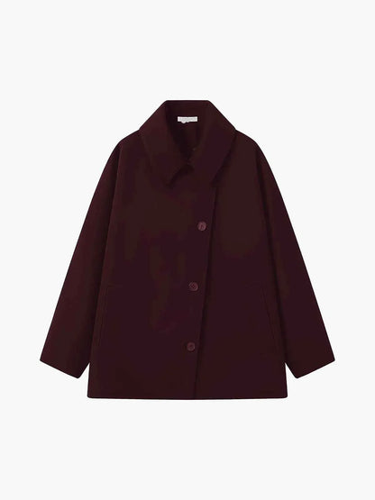 Damen Oversize Wintermantel Reverskragen Asymmetrisch