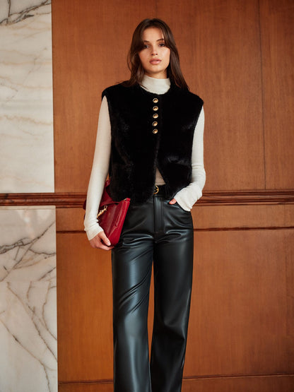 Faux-Fur-Gilet Damen Rundhals Synthetic