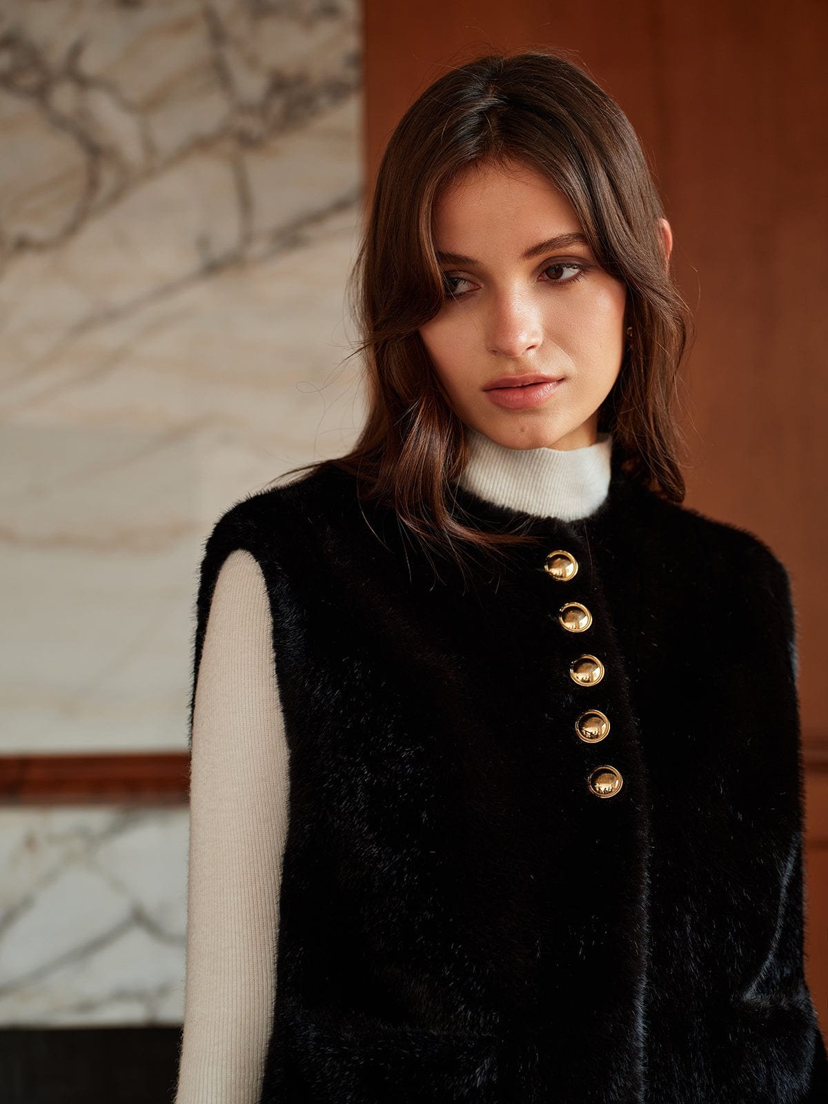 Faux-Fur-Gilet Damen Rundhals Synthetic