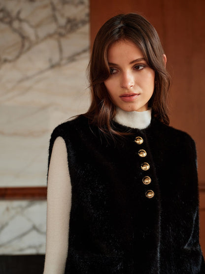 Faux-Fur-Gilet Damen Rundhals Synthetic