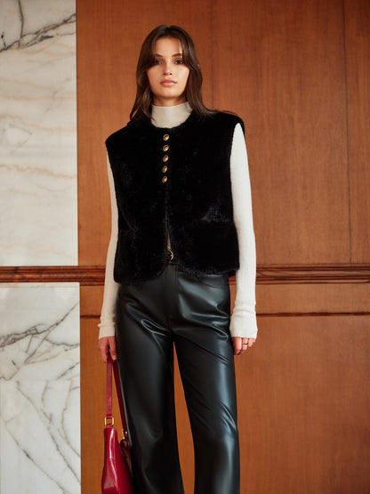 Faux-Fur-Gilet Damen Rundhals Synthetic
