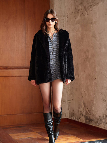 Damen Kunstfelljacke Lang Elegantes Design