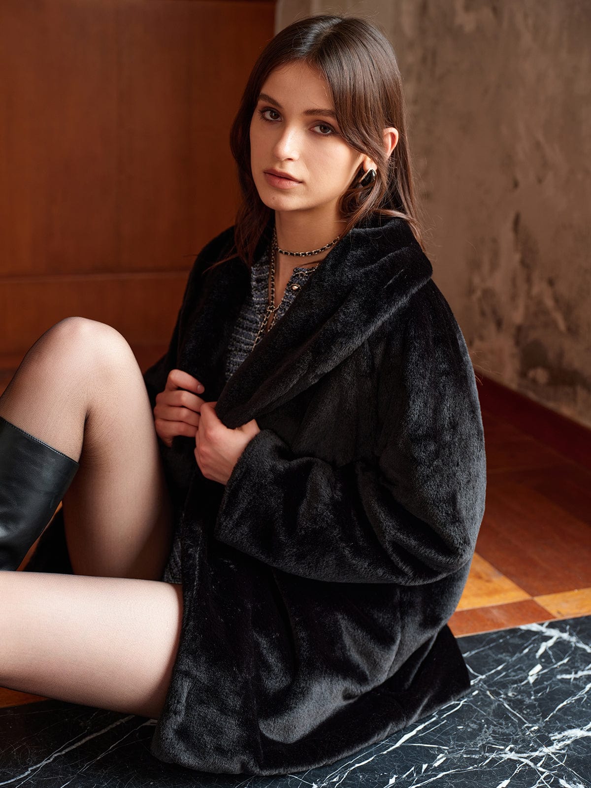 Damen Kunstfelljacke Lang Elegantes Design