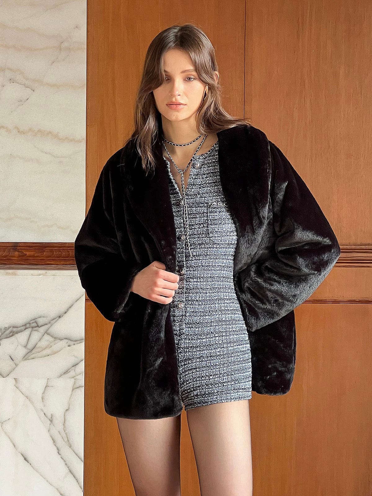 Damen Kunstfelljacke Lang Elegantes Design