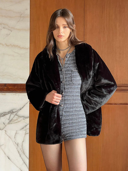 Damen Kunstfelljacke Lang Elegantes Design
