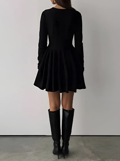 Damen Skaterkleid Langarm Crème