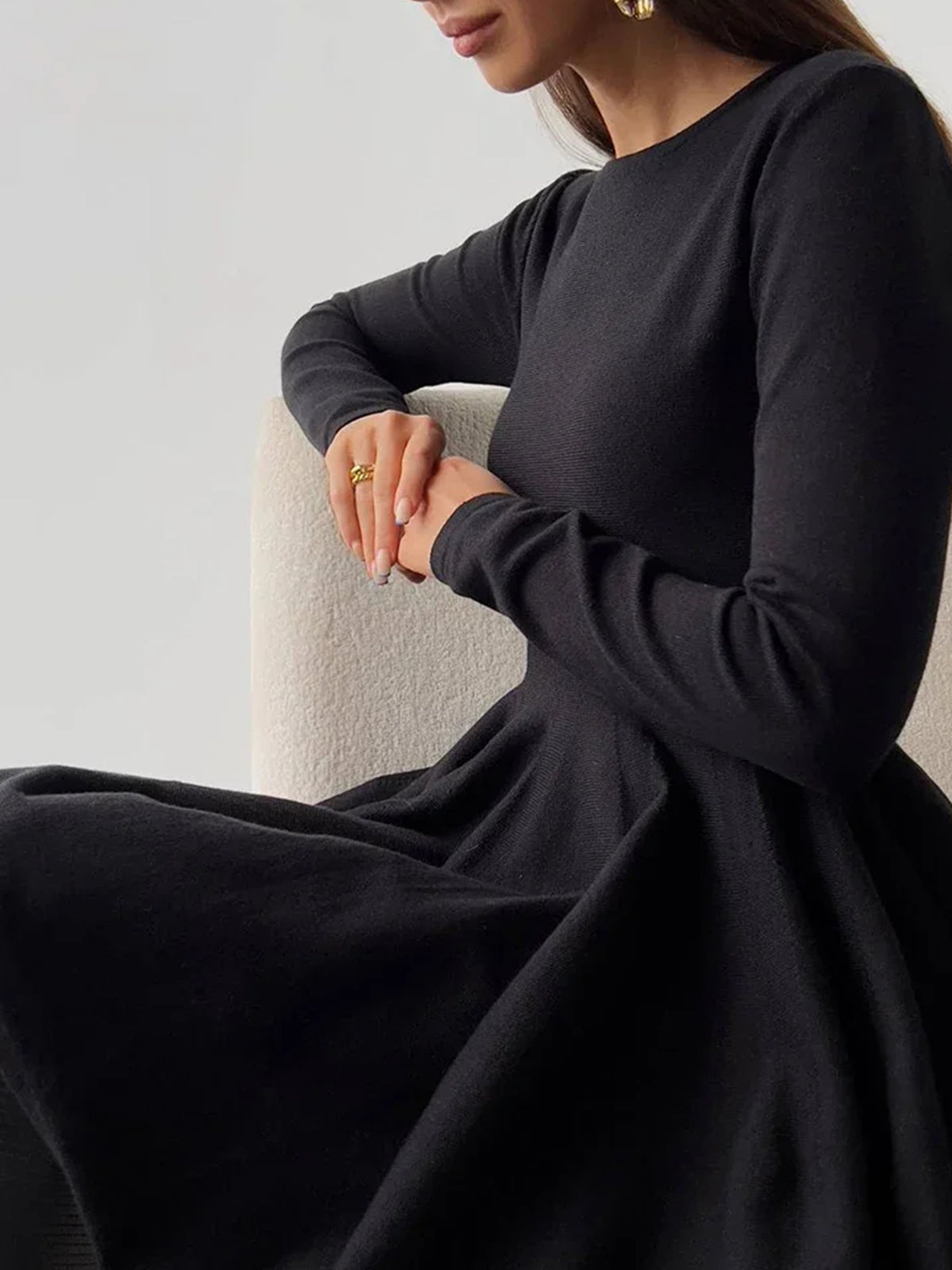 Damen Skaterkleid Langarm Crème