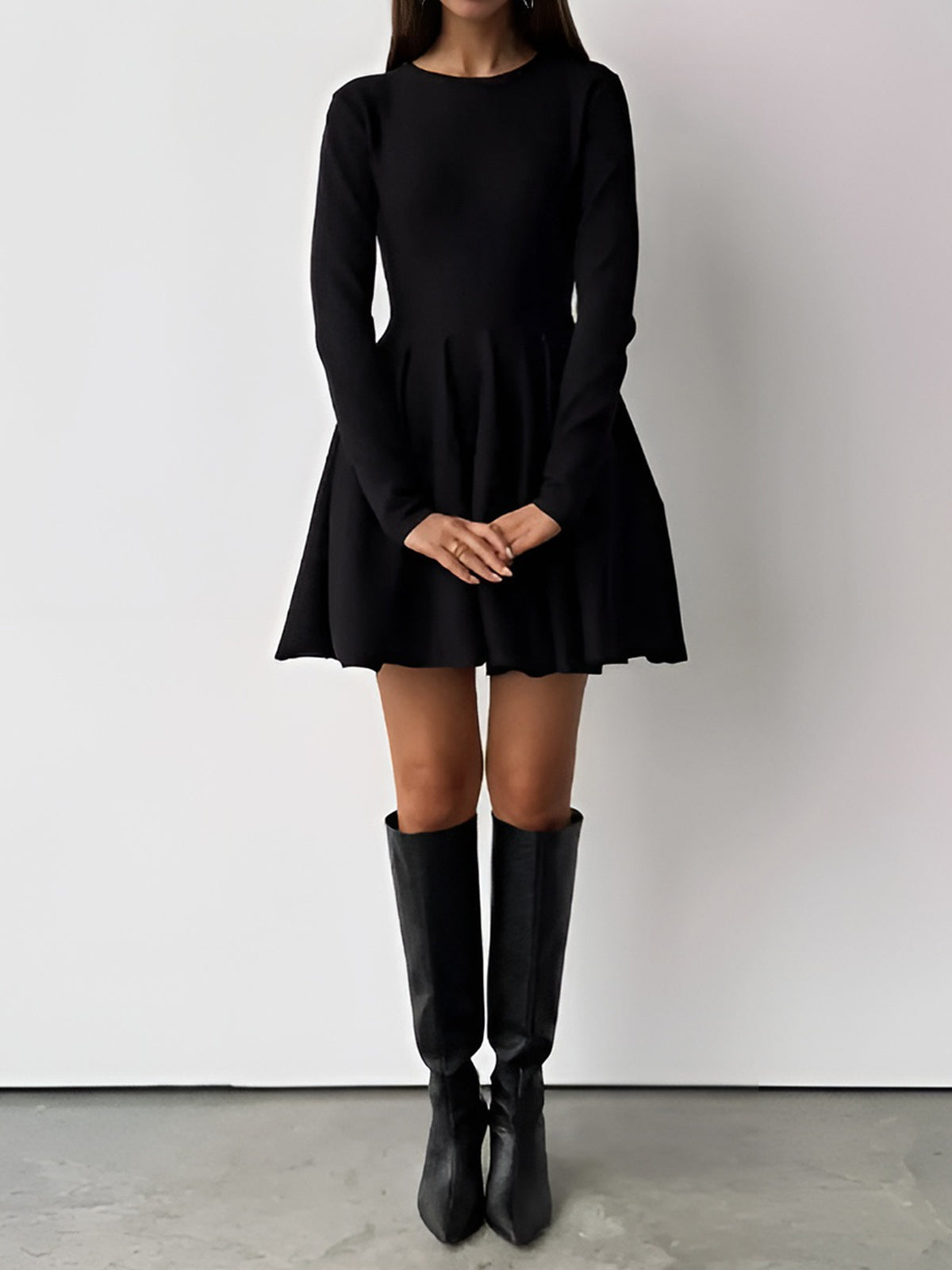 Damen Skaterkleid Creme Langärmlig