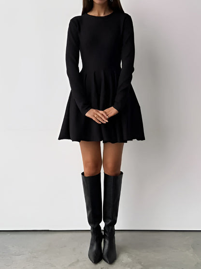 Damen Skaterkleid Creme Langärmlig