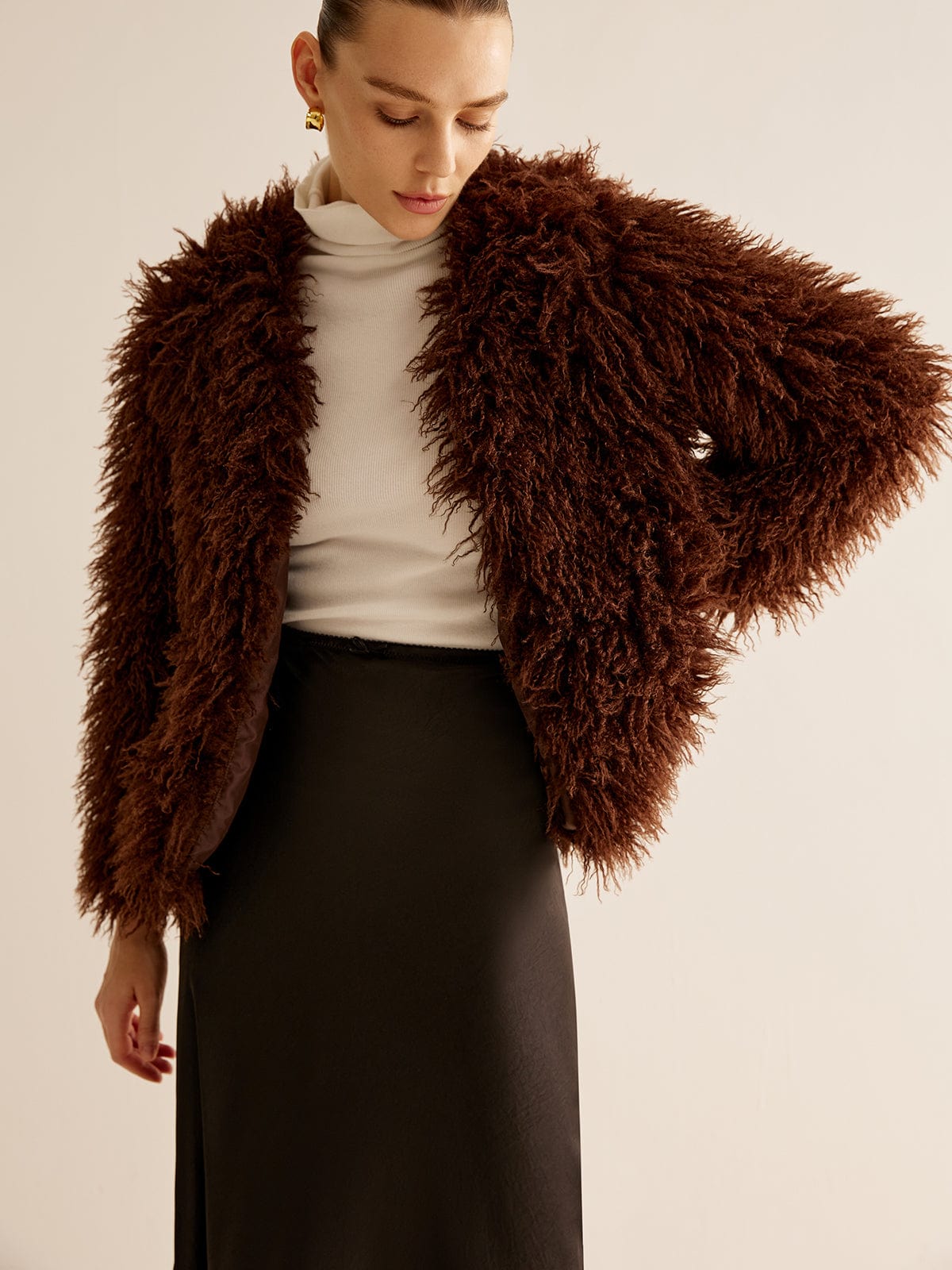 Braune Damen Kunstfelljacke Frühjahr - Norvielle