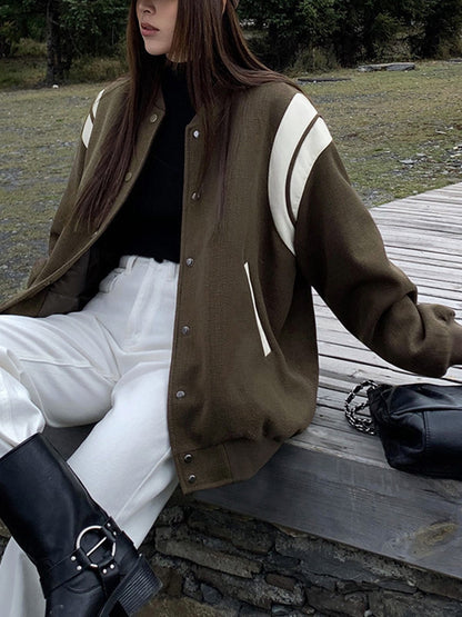 Molly Damen Varsity-Jacke Retro-Stil Streifen Ärmel