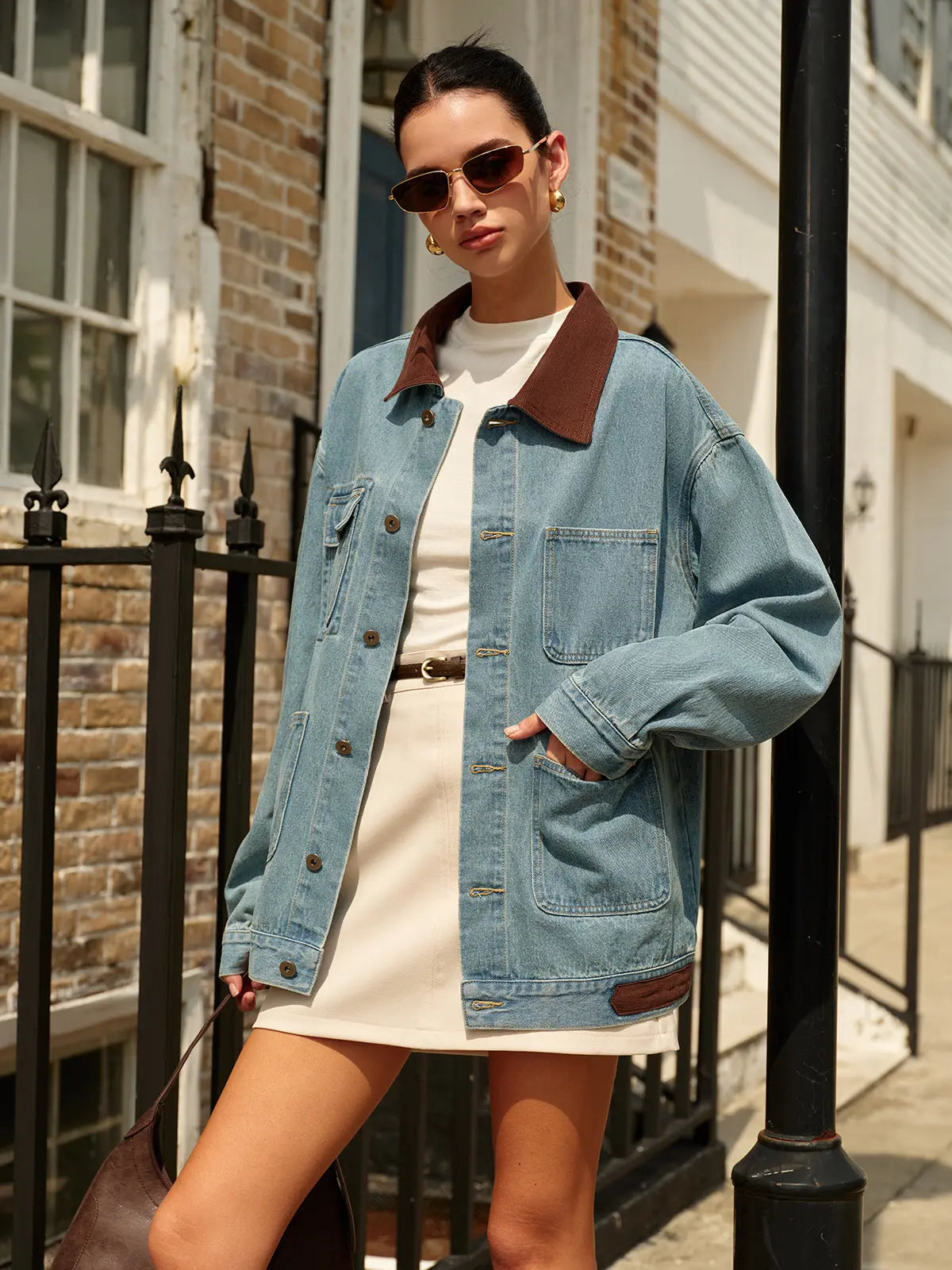 Damen Kontrast Jeansjacke - Norvielle