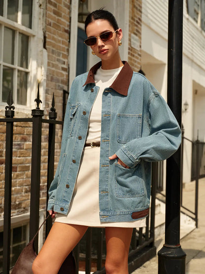 Damen Kontrast Jeansjacke - Norvielle
