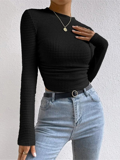 Damen Langarm Crop- aus Waffelstrick