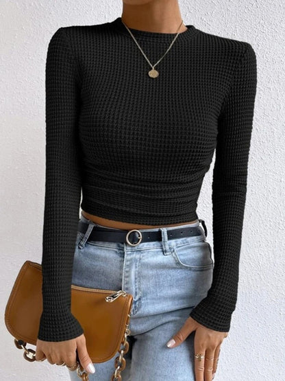 Damen Langarm Crop- aus Waffelstrick