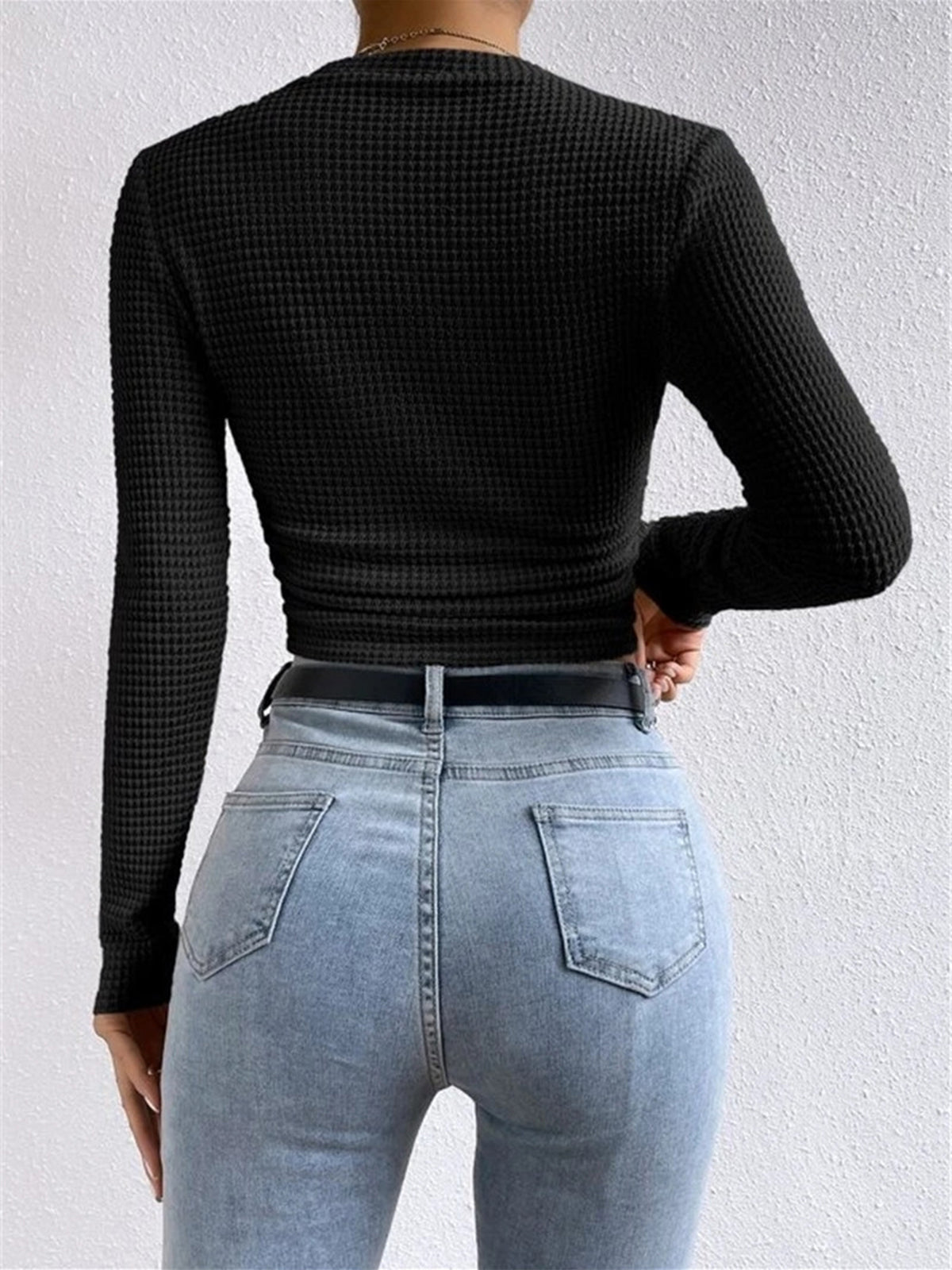 Damen Langarm Crop- aus Waffelstrick