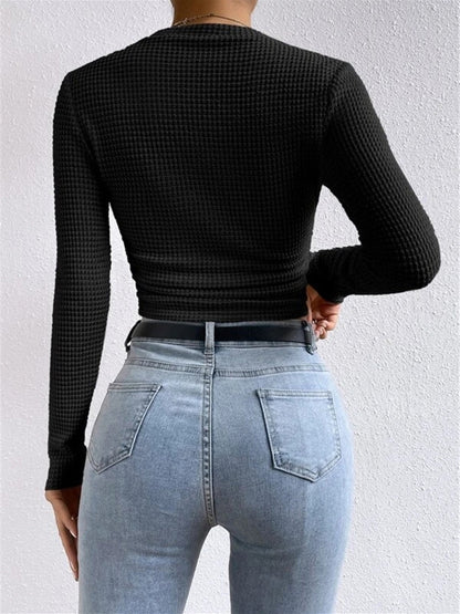 Damen Langarm Crop- aus Waffelstrick