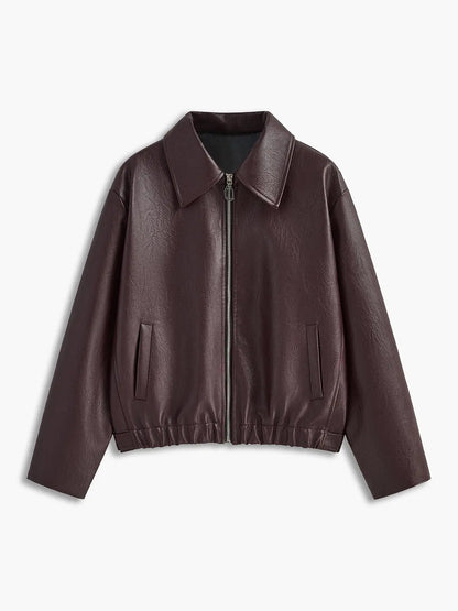 Damen Lederjacke Klassisch Schwarz - Norvielle
