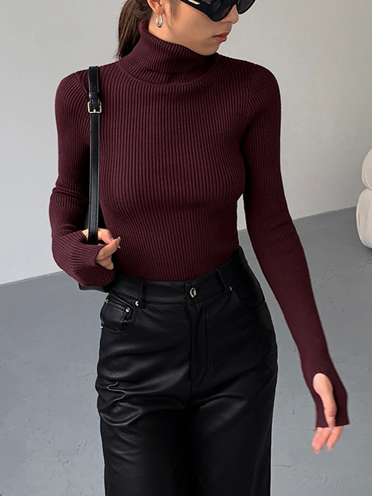 Damen Rollkragenpullover Gerippt Beige