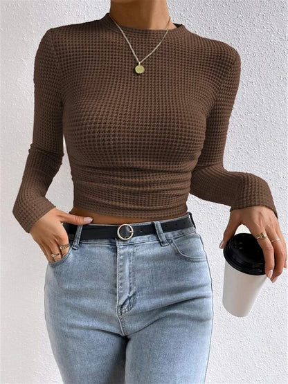 Damen Langarm Crop- aus Waffelstrick