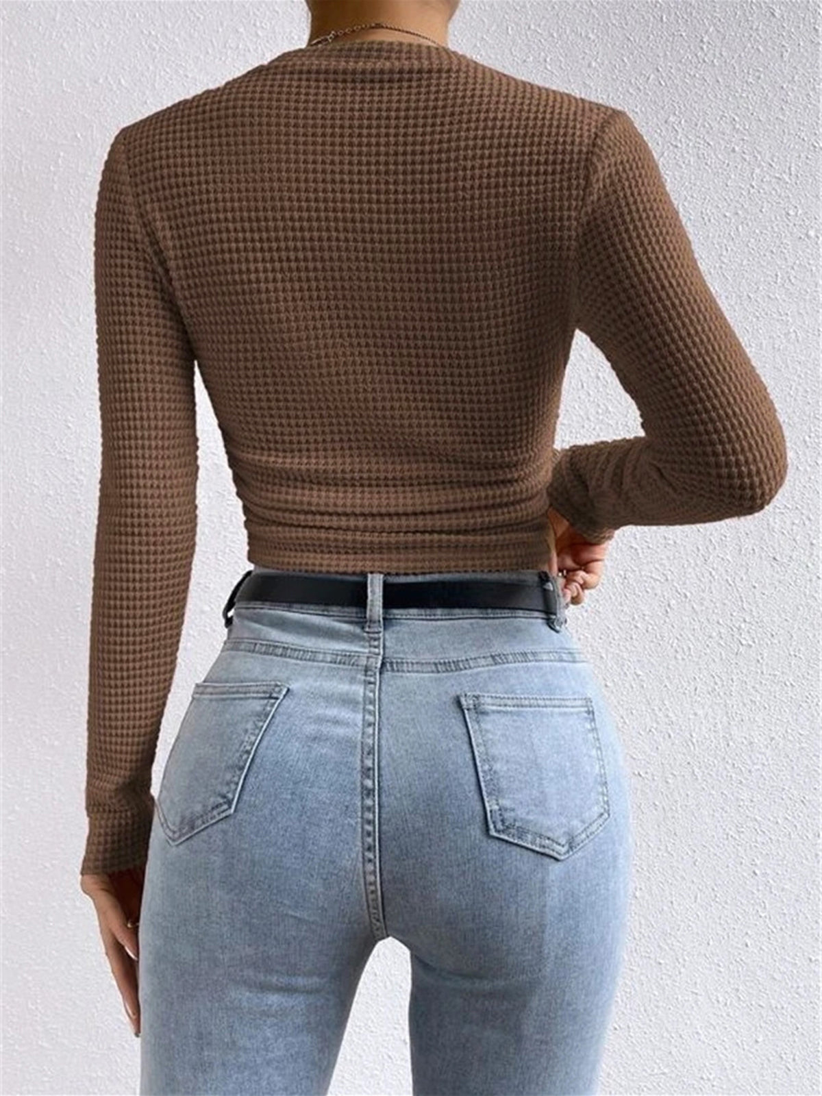 Damen Langarm Crop- aus Waffelstrick