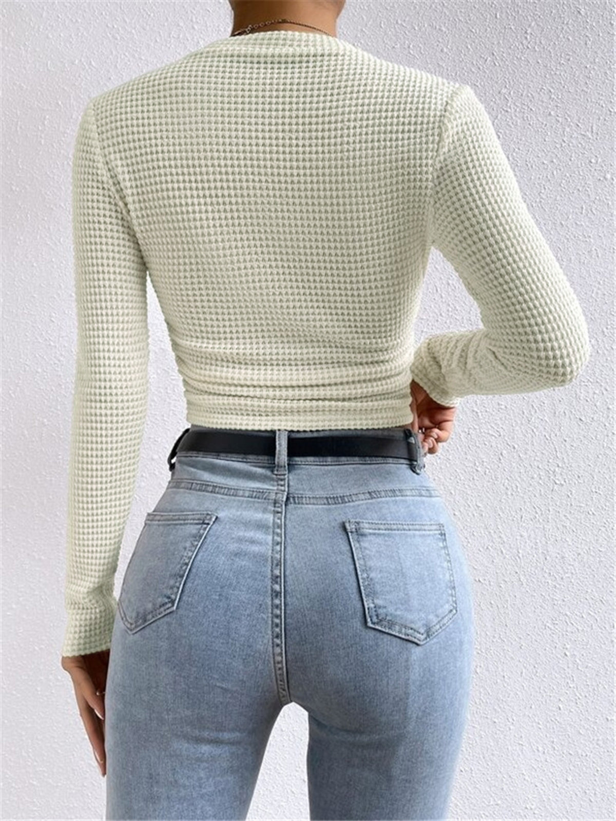 Damen Langarm Crop- aus Waffelstrick