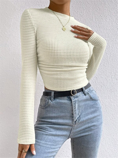 Damen Langarm Crop- aus Waffelstrick