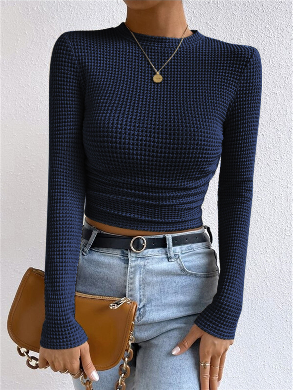 Damen Langarm Crop- aus Waffelstrick