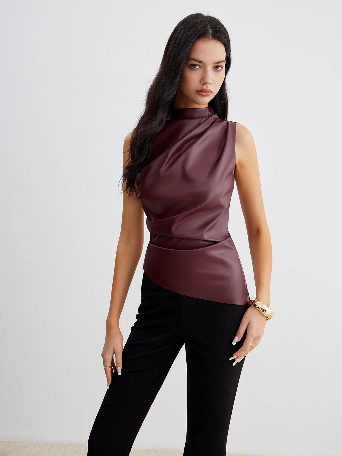 Damen Ärmelloses Hohem Kragen Sommer Chic