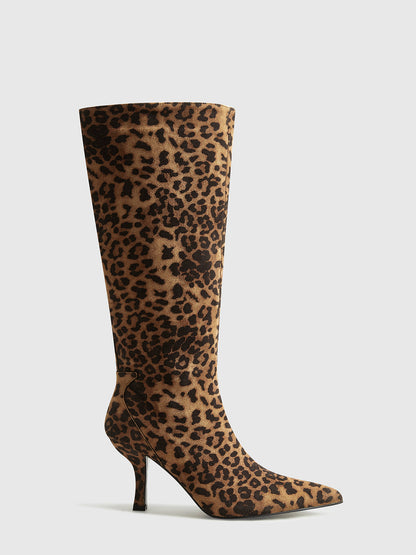 Damen Kniehohe Stiefel Leopardenmuster