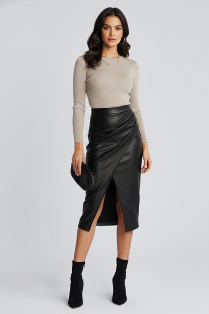 Damen Midirock Plissiert Vorderer Schlitz