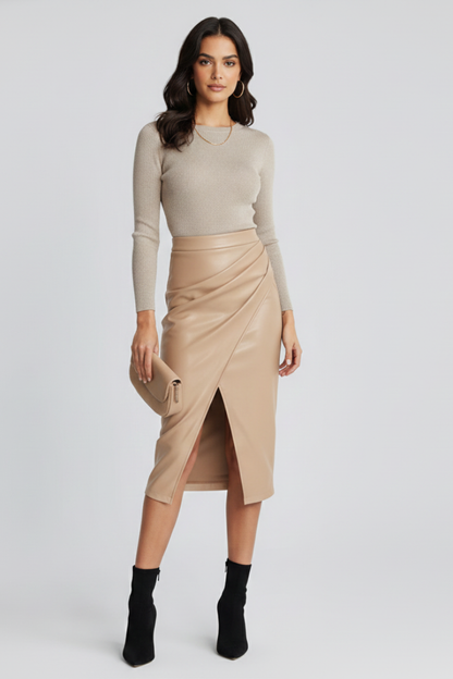Damen Midirock Plissiert Vorderer Schlitz
