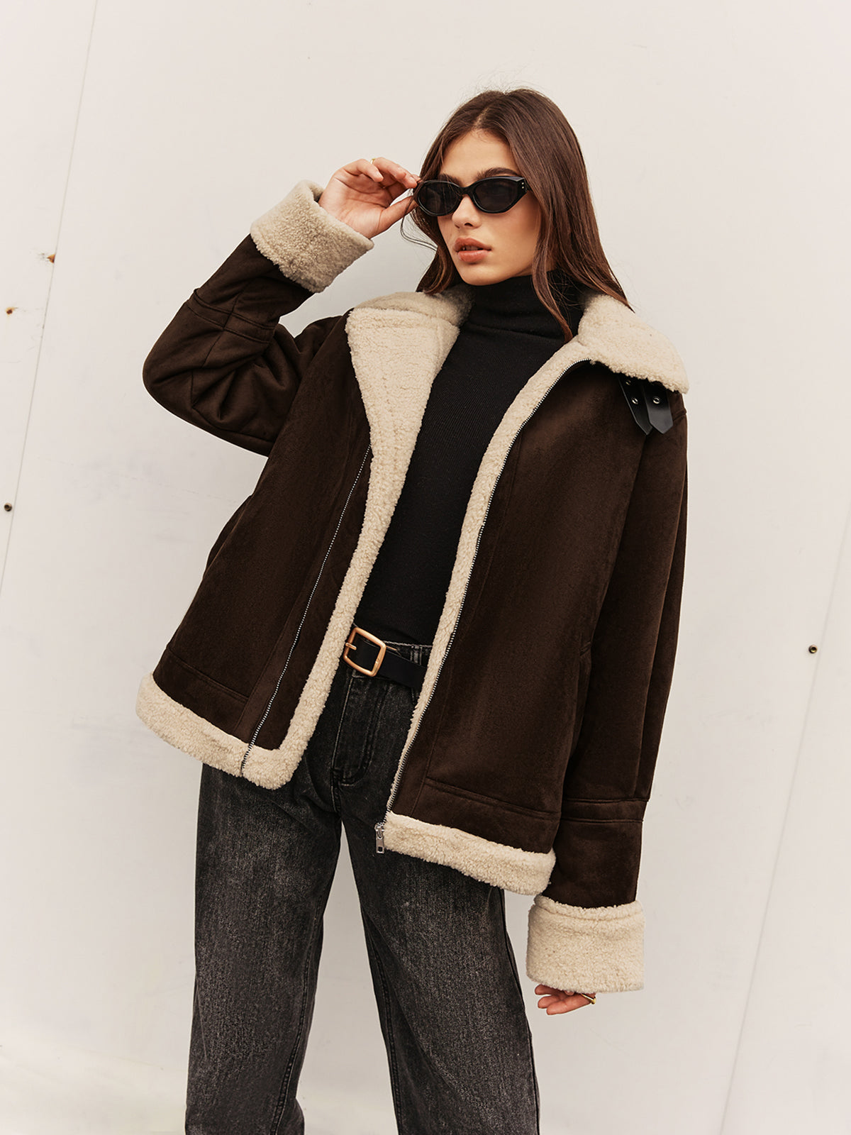 Damen Vintage Jacke Fleecefutter Lockerschnitt