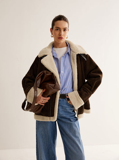 Damen Vintage Jacke Fleecefutter Lockerschnitt