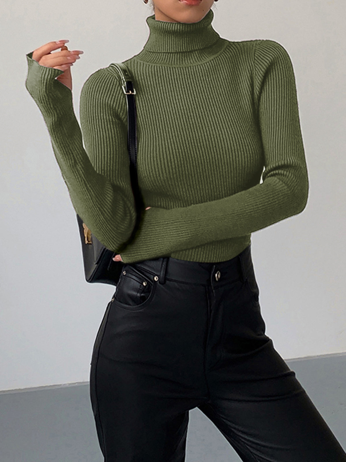 Damen Rollkragenpullover Gerippt Beige