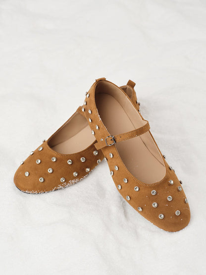 Damen Velours-Ballerinas Strassdetails Bequem