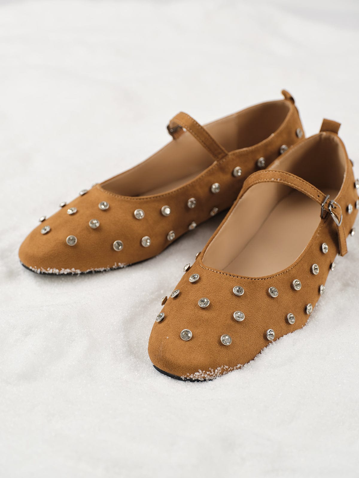 Damen Velours-Ballerinas Strassdetails Bequem Schwarz - Norvielle