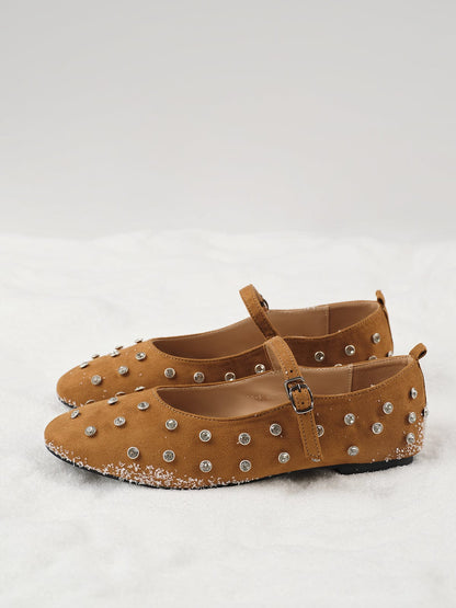 Damen Velours-Ballerinas Strassdetails Bequem