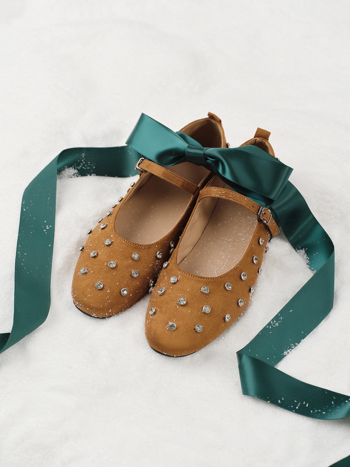 Damen Velours-Ballerinas Strassdetails Bequem